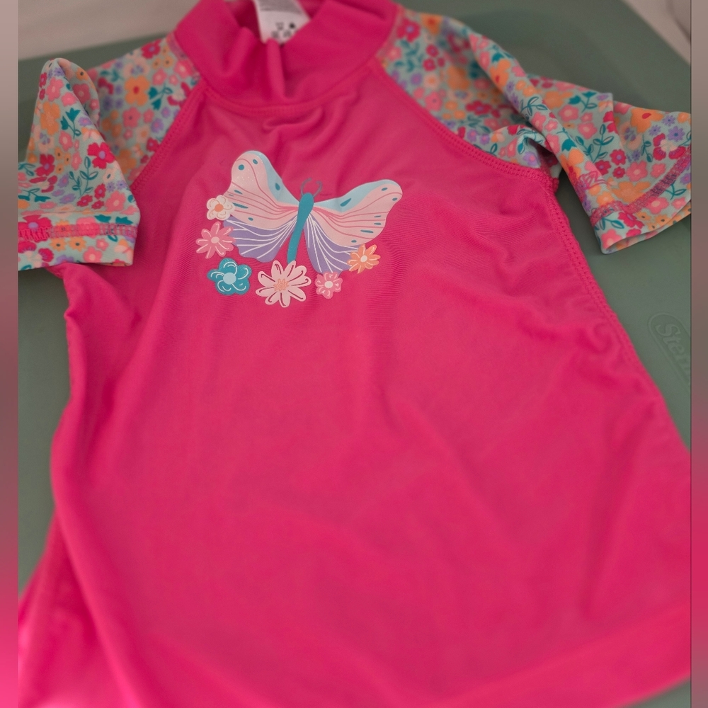 UV Skinz Shirt Swimming Beach Rash Guard Sun Protection. Pink Butterfly Size 4T